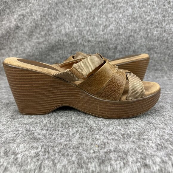 ✅Womens 8M Eddie Bauer Wedge Sandals Leather Upper Slip-On Brown Strappy Casual - Picture 11 of 14